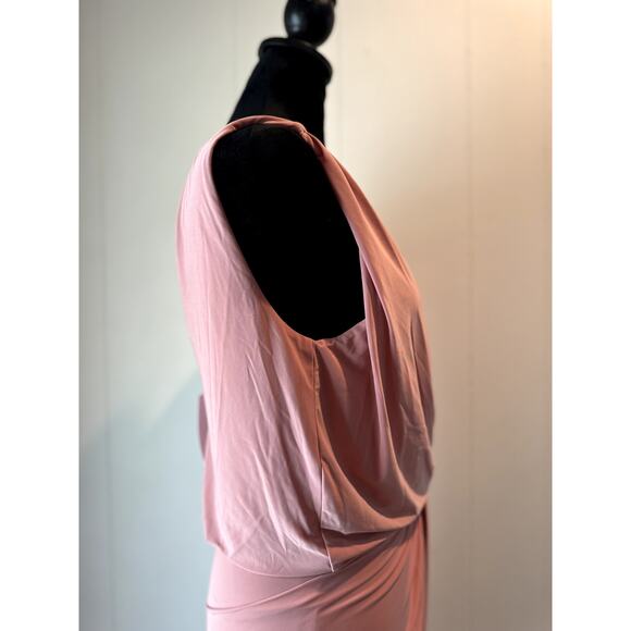 MISA Los Angeles Leza Gathered Crossover Pink Sleeveless Tulip Maxi Dress Size M - Picture 5 of 12